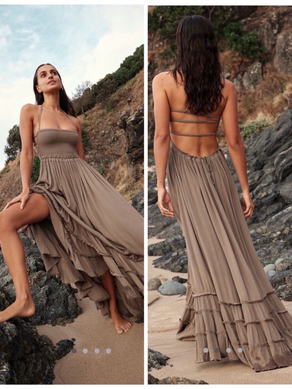 Free People Extratropical Maxi Dress Olive Stone NWT Size L Boho Beach Open Back